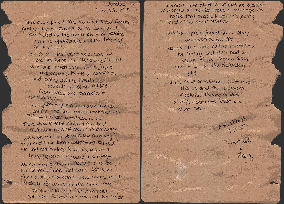 Jeronimo girls' notes for future adventurer of New Earth Estate